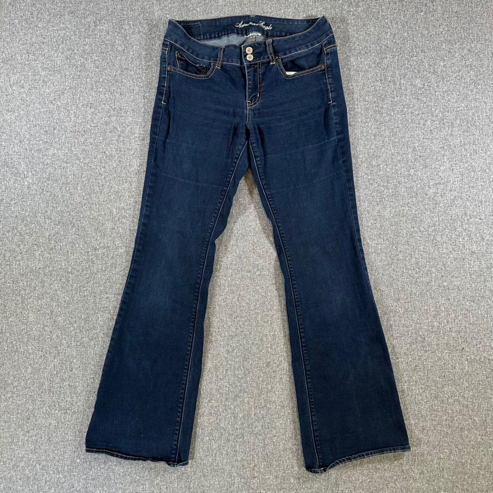 American Eagle Jeans Women 10 Artist Blue Super Stretch Flare Dark Wash Denim